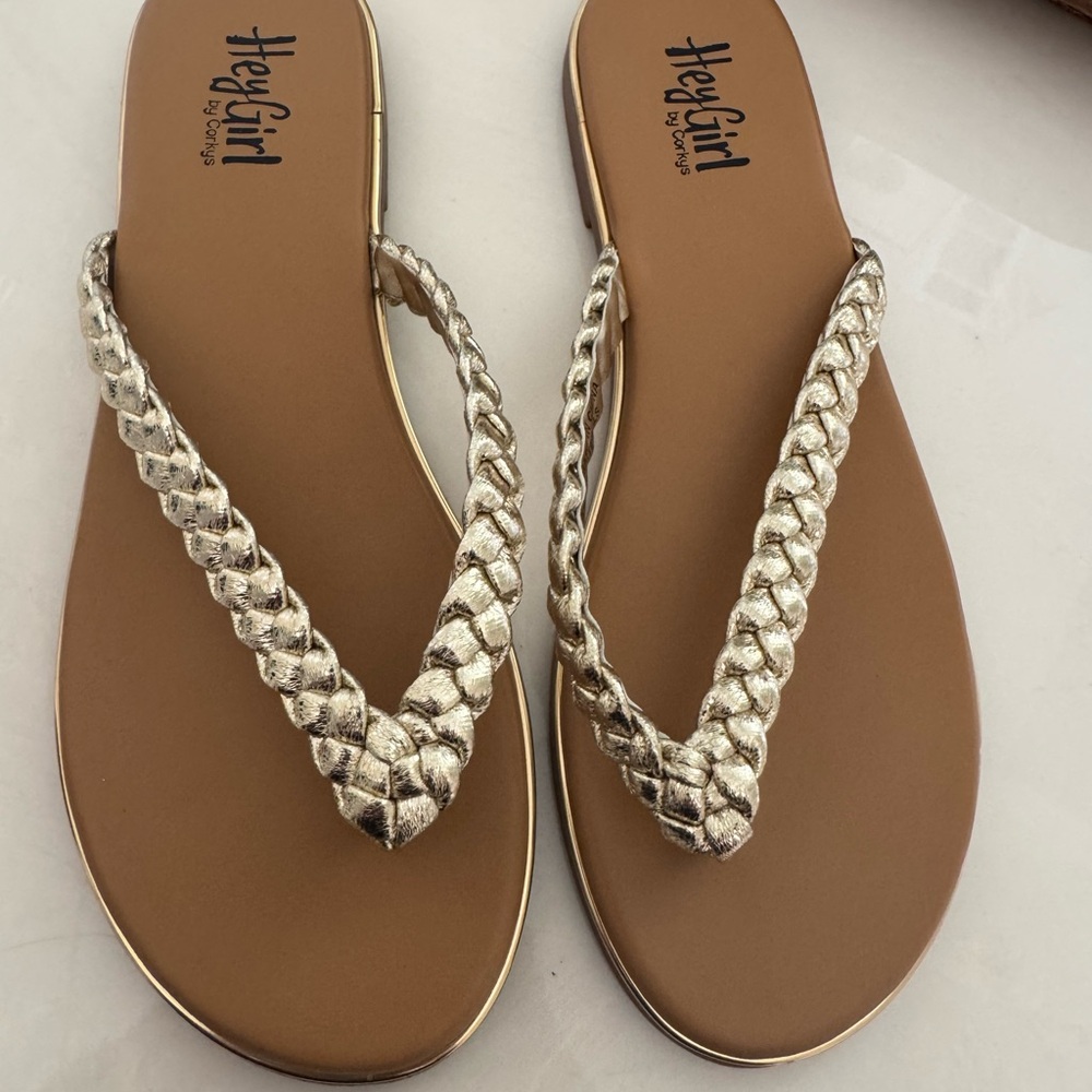 NEW Hey Girl By Corkys Braided Gold Sandals Size 8